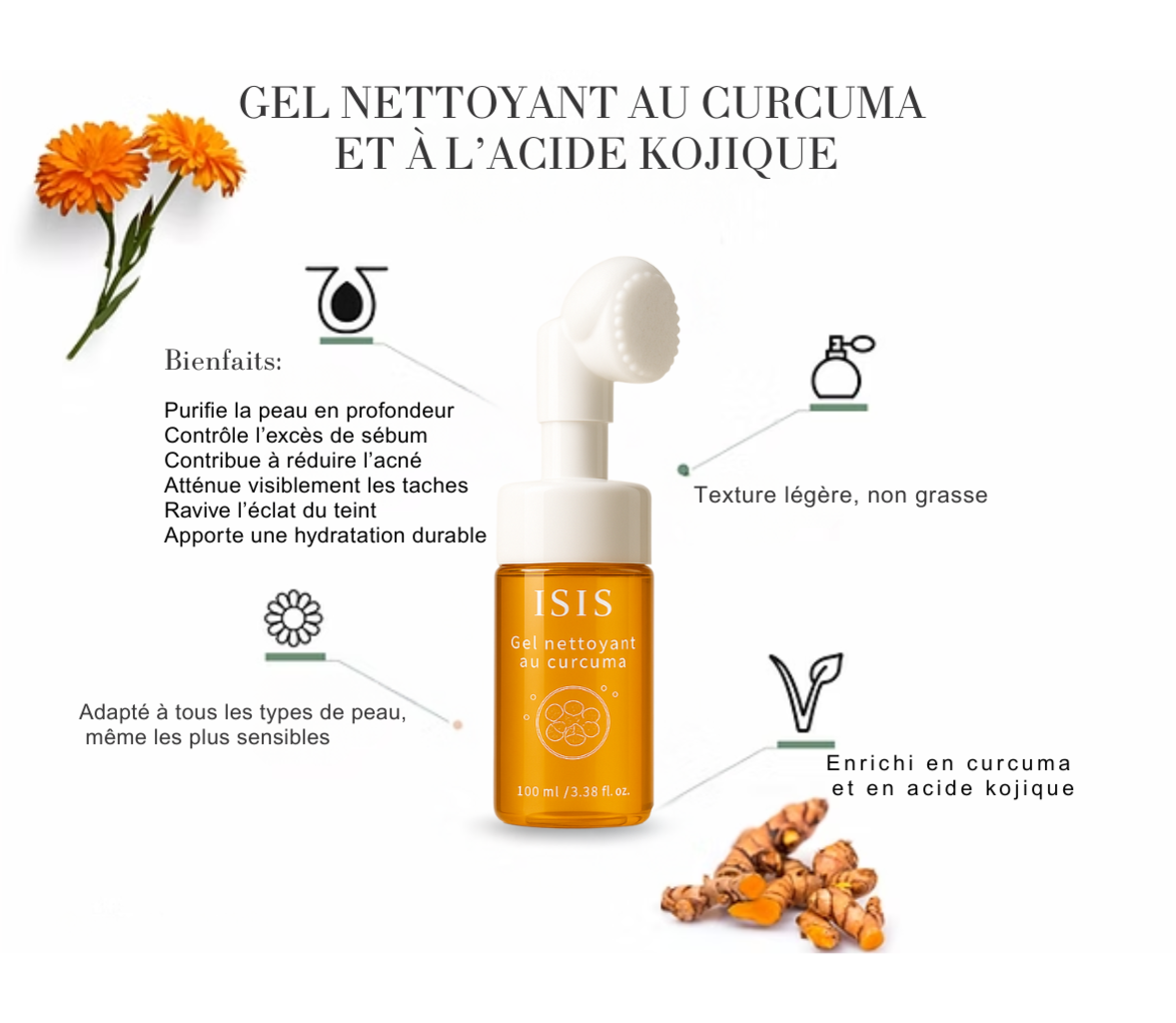 Gel nettoyant au Curcuma et à l'acide Kojique